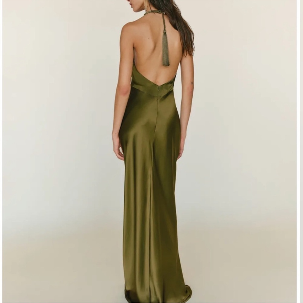 NWT Reformation Bianca Silk Dress - Moss Green - 0